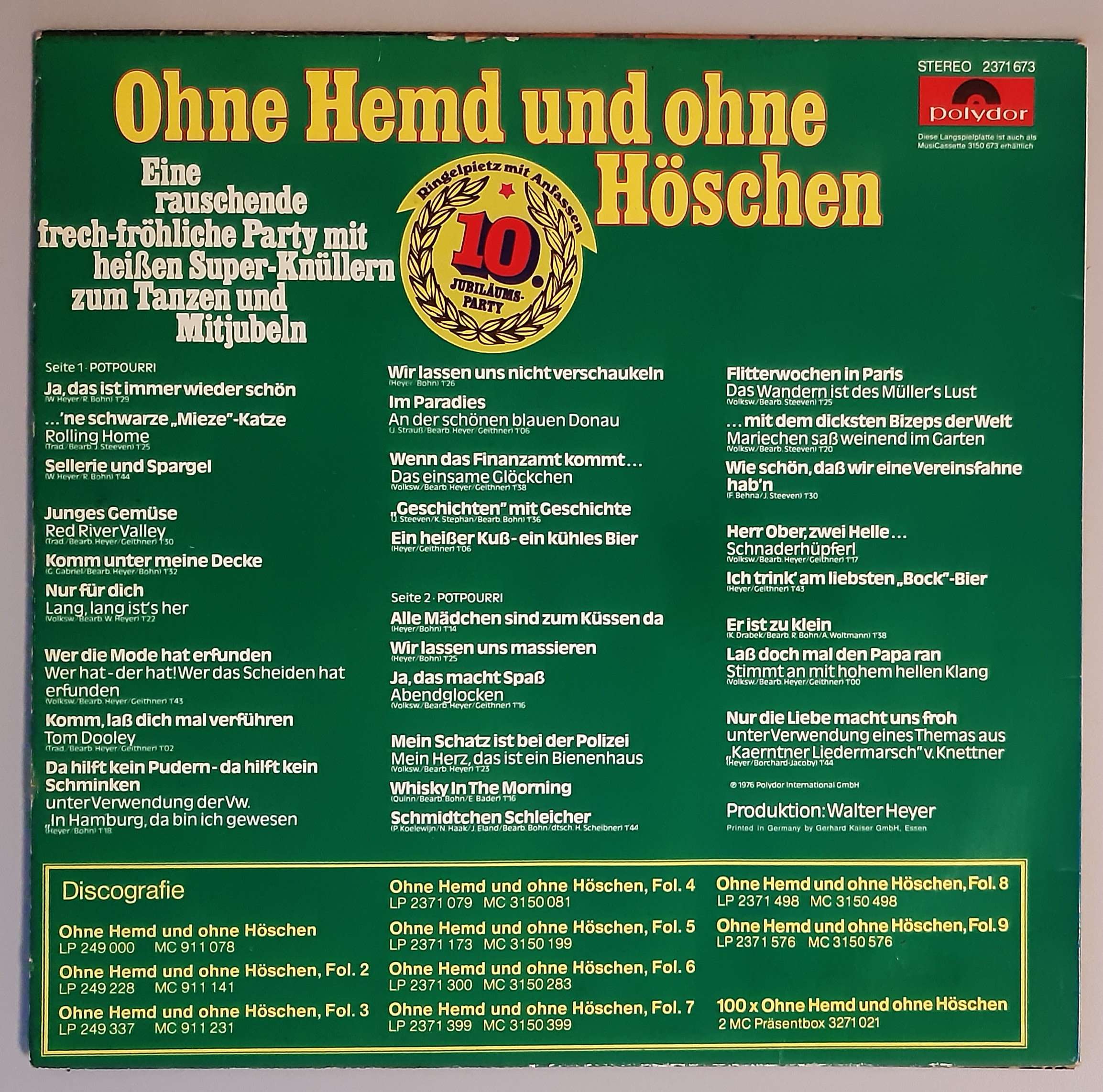 Walter Heyer – "Ohne Hemd Und Ohne Höschen Folge 10" (Polydor – 2371 673) Cover Rückseite