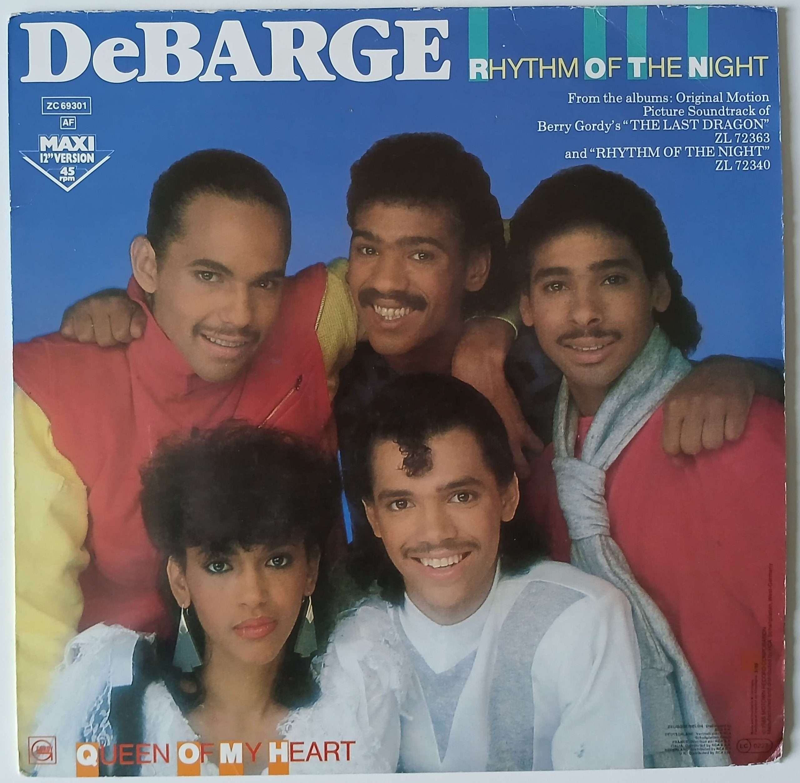 DeBarge – "Rhythm Of The Night" (Gordy) 45 RPM, Maxi-Single (Gordy – ZC 69301) Cover Vorderseite