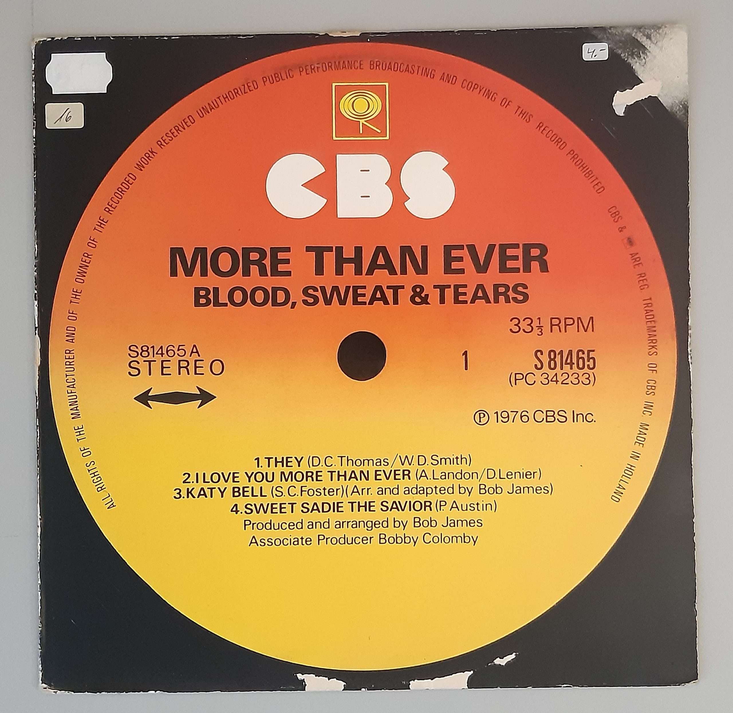 Blood Sweat & Tears– "More Than Ever" (CBS – CBS 81465) Cover Vorderseite