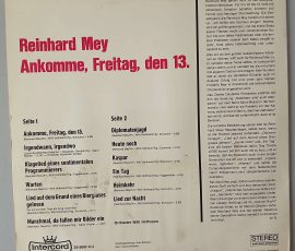 Reinhard Mey "Ankomme Freitag, den 13. " ( Intercord - TST 76 293 ) Cover Rückseite Reinhard Mey "Ankomme Freitag, den 13. " ( Intercord - TST 76 293 ) Cover Rückseite