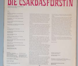 Emmerich Kálmán – Die Csárdásfürstin" (Amiga – 8 45 090) Cover Rückseite Emmerich Kálmán – Die Csárdásfürstin" (Amiga – 8 45 090) Cover Rückseite
