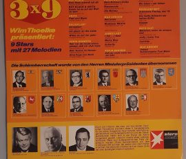 "3x9 (9 Stars Mit 27 Melodien, Sternstunde Der Musik, Ausgabe 1972)" Cover Rückseite "3x9 (9 Stars Mit 27 Melodien, Sternstunde Der Musik, Ausgabe 1972)" Cover Rückseite