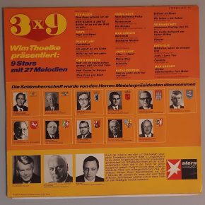 "Wim Thoelke Präsentiert: 3x9 - 9 Stars Mit 27 Melodien" (Stern Musik – 2437 115) Cover Rückseite "Wim Thoelke Präsentiert: 3x9 - 9 Stars Mit 27 Melodien" (Stern Musik – 2437 115) Cover Rückseite
