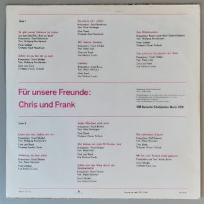 Schöbel und Doerk – "Für Unsere Freunde: Chris Und Frank" (AMIGA 8 55 246) Cover Rückseite Schöbel und Doerk – "Für Unsere Freunde: Chris Und Frank" (AMIGA 8 55 246) Cover Rückseite